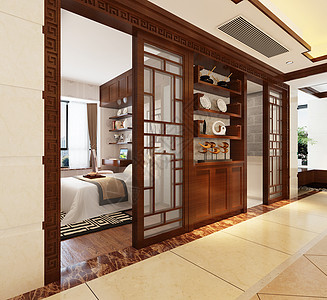 新中式起居室效果图次卧室高清图片素材