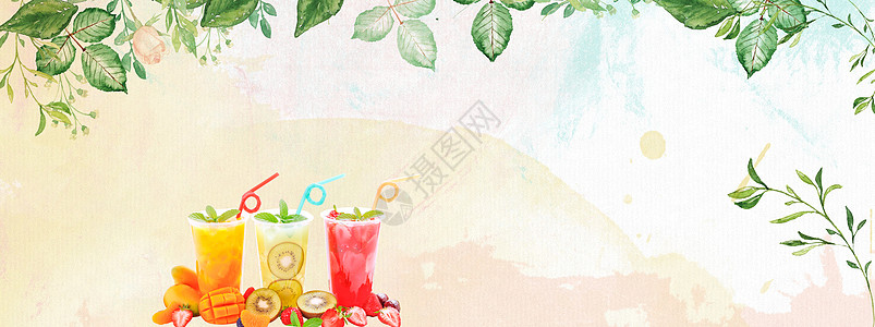 水果促销海报饮品手绘蓝色海报背景banner设计图片