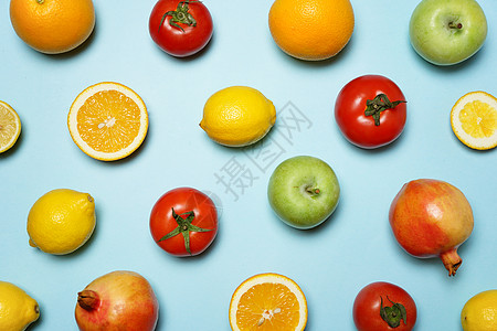 青色水果摆放的水果素材背景