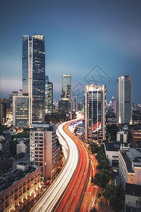 晚上马路上海城市风光建筑夜景背景