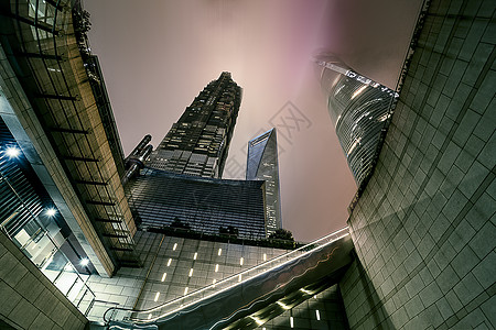 夜景仰视浦东陆家嘴背景