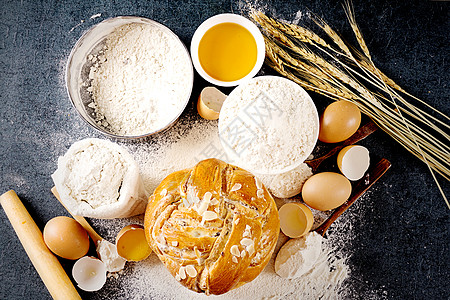 面包和面粉创意食材高清图片