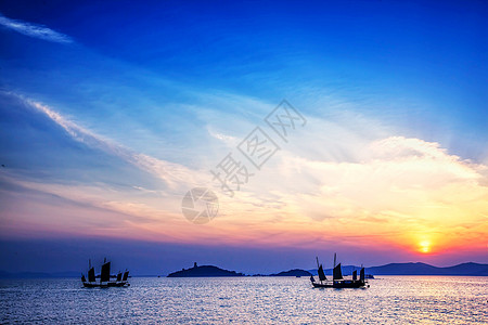 帆船太湖夕照背景