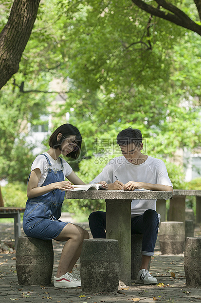 学校绿荫学生们一起认真学习知识图片