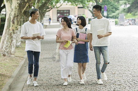 学校教室林荫同学们交流学习友谊背景图片