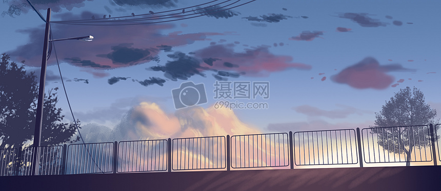 傍晚天空插画图片下载-正版图片500538629-摄图网
