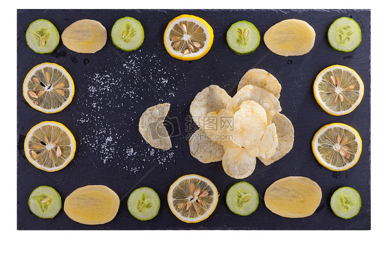黄瓜柠檬薯片素材图片