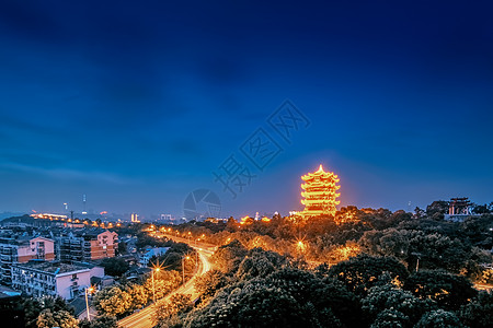 黄鹤楼长江大桥武汉黄昏时分的黄鹤楼背景