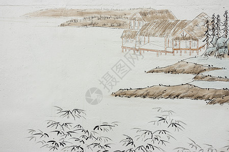 水墨房子中国传统水墨国画艺术背景