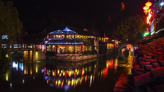 西塘古城宣传江南水乡西塘夜景背景