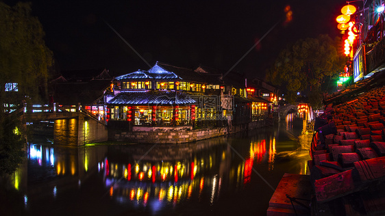 江南水乡西塘夜景图片