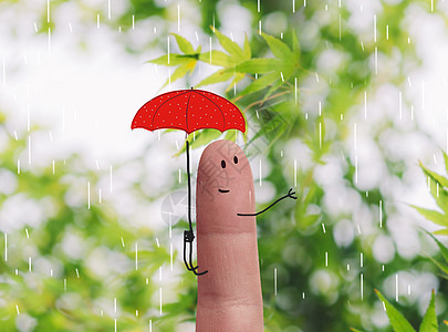 绿色雨伞小红伞手指人设计图片