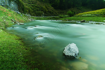 流动的河水与河里的石头背景图片