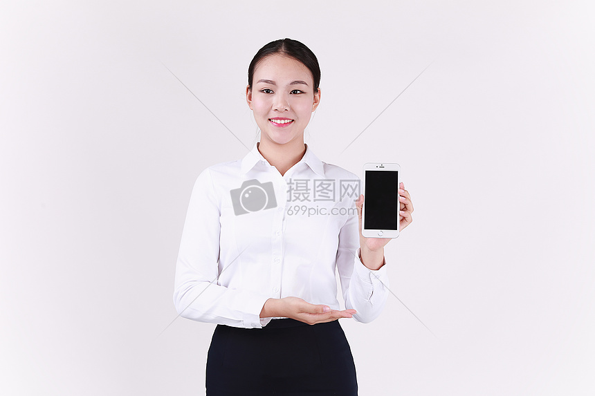 美女客服展示手机人像动作图片