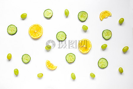 柠檬黄瓜青提夏季水果静物素材图片