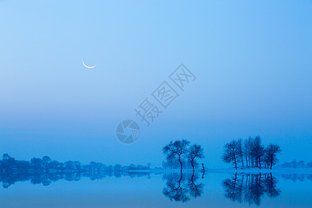 蓝色雪花一轮明月的静夜背景