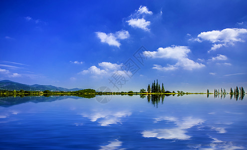 古风蓝色安逸宁静的湖光山水背景