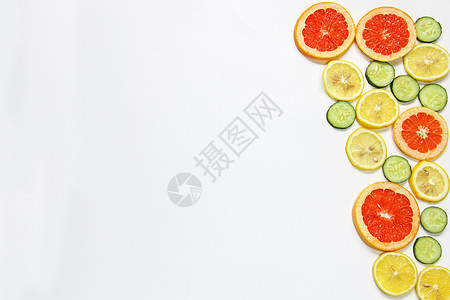 柠檬西柚黄瓜片夏季水果静物留白素材图片