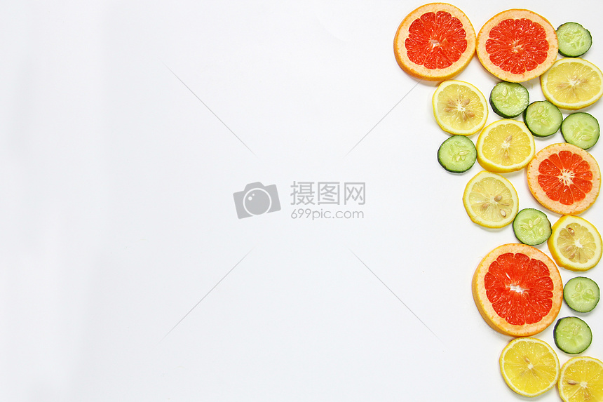 柠檬西柚黄瓜片夏季水果静物留白素材图片