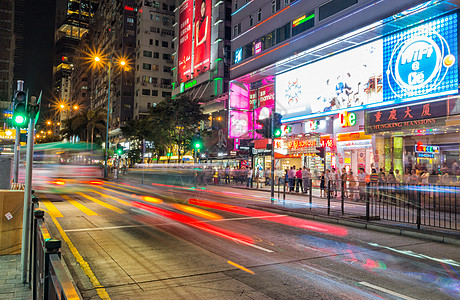 人群夜景香港夜晚繁华街头背景