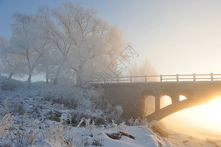 过年场景雪中的桥背景