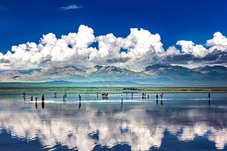 色彩摄影天空之镜茶卡盐湖背景