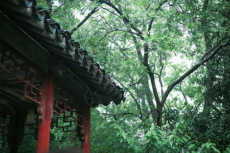 屋檐下雨中式古典建筑背景