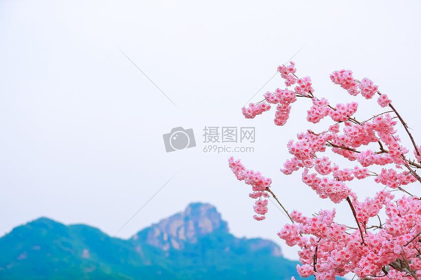 桃花与山峦背景素材图片
