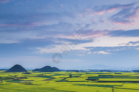 云南罗平县油菜花海晚霞高清图片