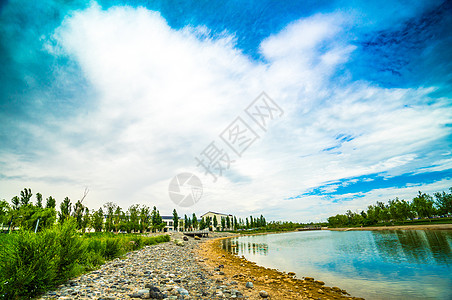 河道绿化新疆昌吉街景背景