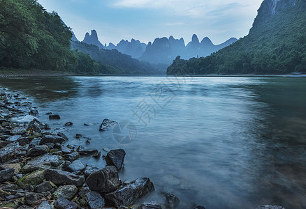 蓝色科技几何暮色漓江背景