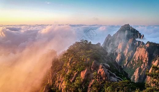 山旅行日出云海黄山风光美景背景