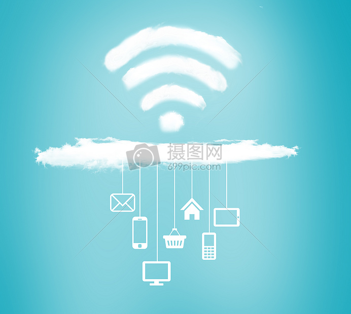 出云海云科技wifi在线蓝色背景素材图片