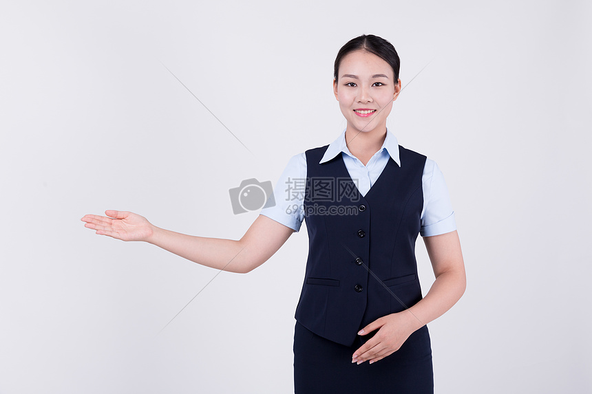 职业女性客服展示欢迎动作半身人像图片