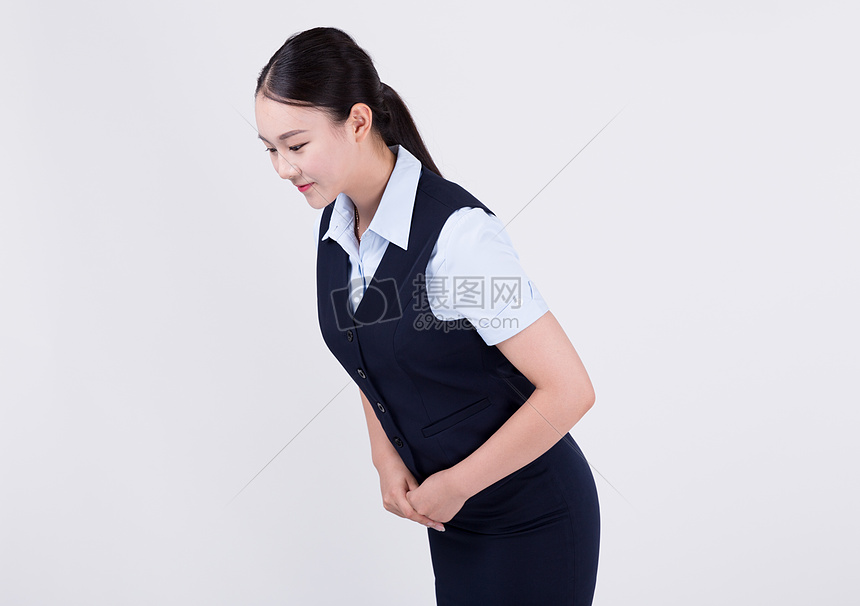 商业美女客服弯腰鞠躬