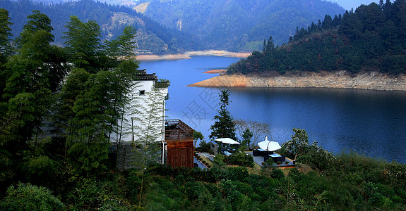 大坝风光黄山脚下的民宿背景