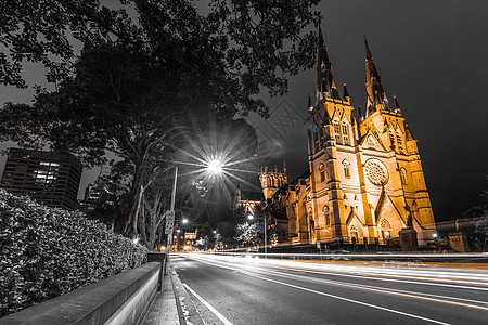 澳大利亚悉尼圣玛丽大教堂夜景背景图片