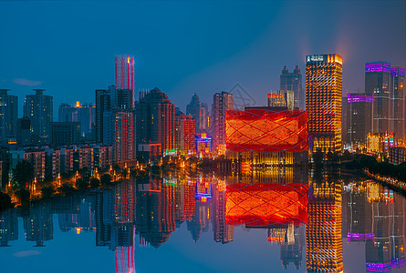 武汉城市夜景万达汉秀红灯笼背景图片