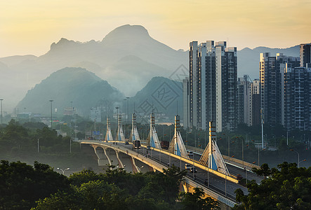 山线条柳州大桥晨光背景