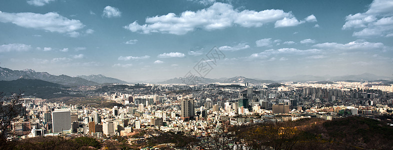 俯视山韩国首尔城市建筑风光背景