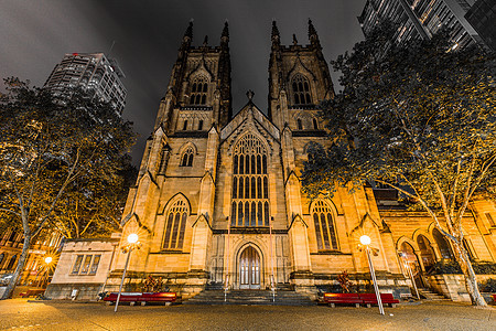 澳大利亚圣安德鲁圣詹姆斯大教堂夜景背景图片