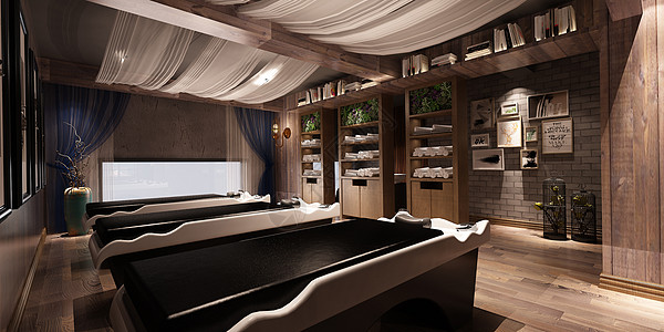 美发价目表新中式古典美发空间室内设计效果图背景