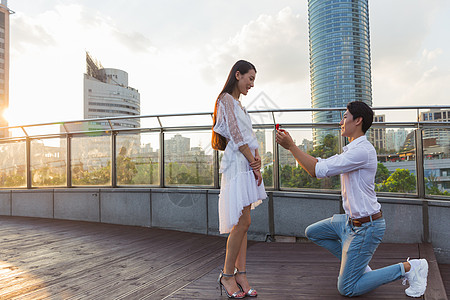 情人节情侣夕阳下求婚图片