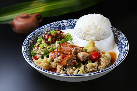 花椰菜豆角饭高清图片