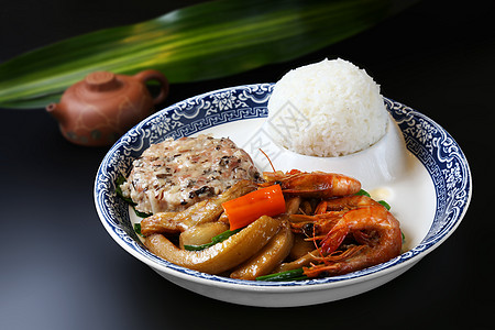 海鲜盖饭油门大虾茄子肉饼盖饭背景