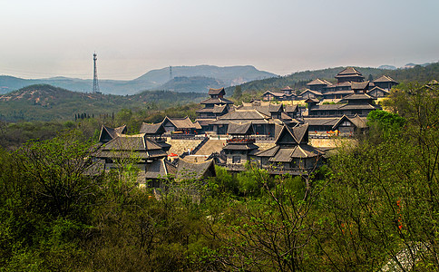 横店影视基地太行山中的古代建筑背景