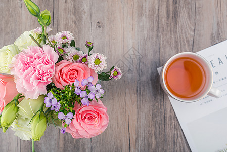 教师节卡片鲜花饮料组合背景