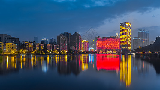 水果街武汉水果湖汉街汉秀剧场夜景全景接片背景