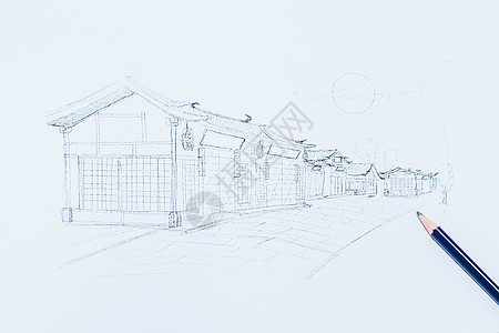 房子插画创意铅笔画背景