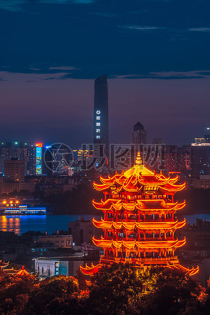 武汉城市夜景黄鹤楼武汉中心图片